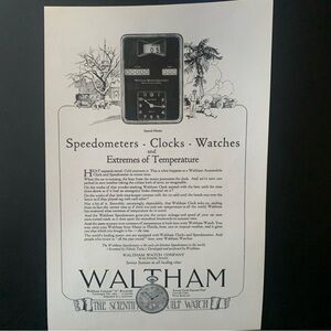 Vintage 1922 Waltham Watch Speedometers Clocks Ad Advertisement
